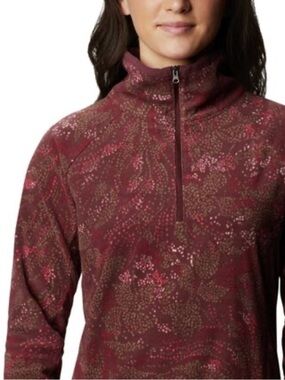 Columbia Glacial III Print 1/2 Zip Fleece Sz M w MEASUREMENTS Cranberry Pink